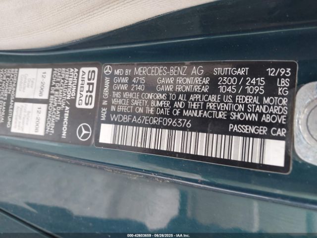 1994 MERCEDES-BENZ SL WDBFA67E0RF096376 Photo 8