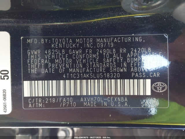 4T1C31AK5LU518320 Toyota a25a-fxs, 3nm (li)