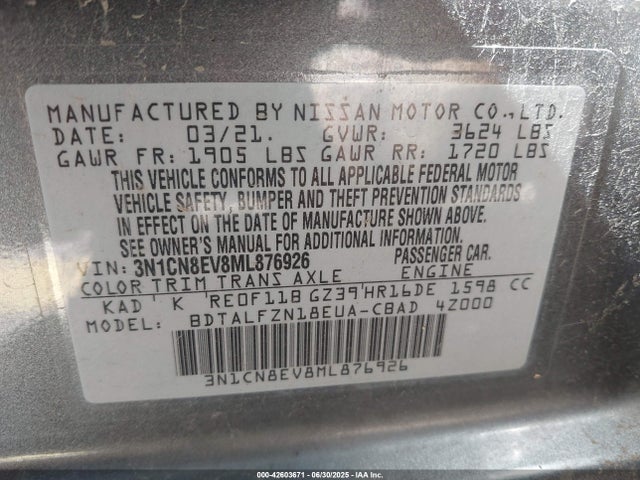 Nissan 2021 2021 3N1CN8EV8ML876926 Image 9