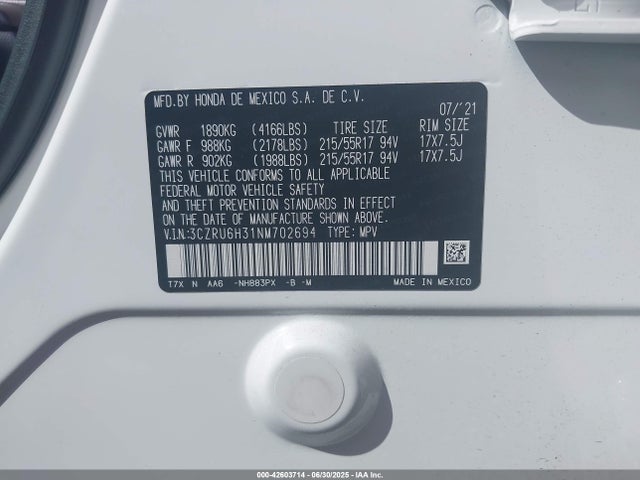 3CZRU6H31NM702694 Honda r18z9