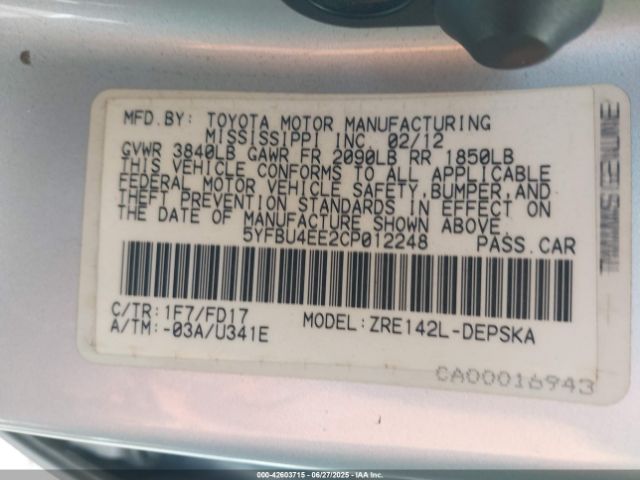 2012 TOYOTA COROLLA 5YFBU4EE2CP012248 Photo 8