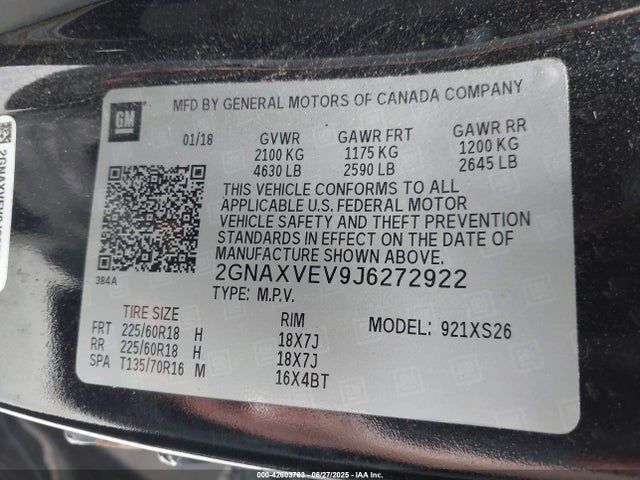 2GNAXVEV9J6272922 Chevrolet lyx - direct injection, vvt, fgt, turbo, alum, gen1