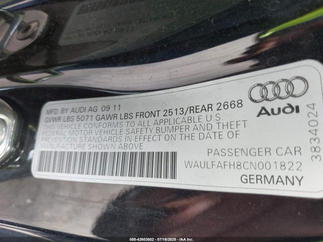 2012 AUDI A5 WAULFAFH8CN001822 Photo 8
