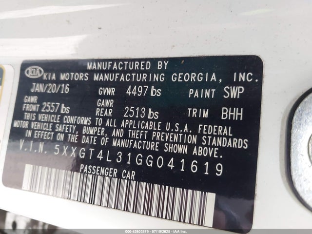 5XXGT4L31GG041619 KIA t-gdi theta ii