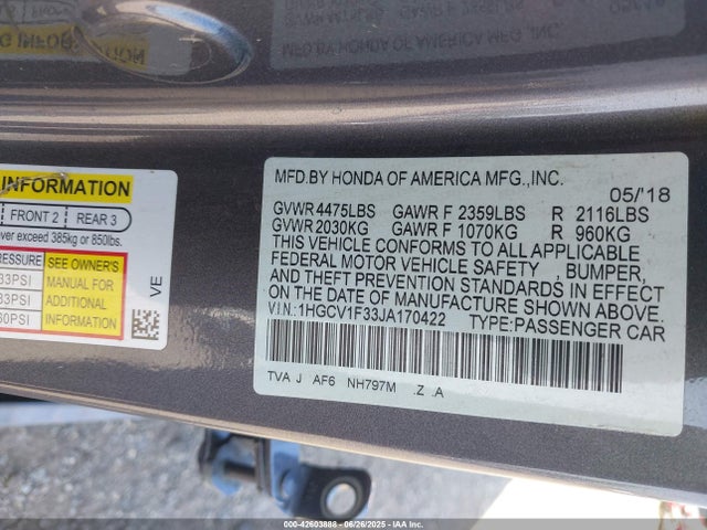 1HGCV1F33JA170422 Honda l15be
