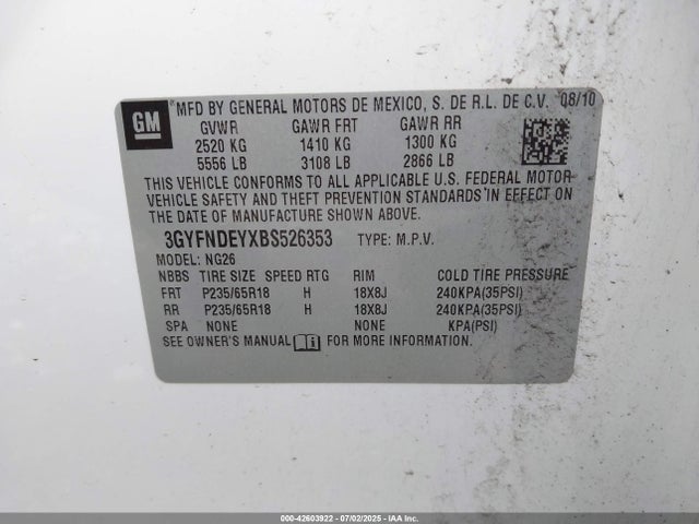 2011 CADILLAC SRX 3GYFNDEYXBS526353 Photo 8