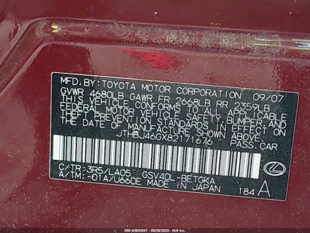 2008 LEXUS ES 350 JTHBJ46GX82171676 Photo 8
