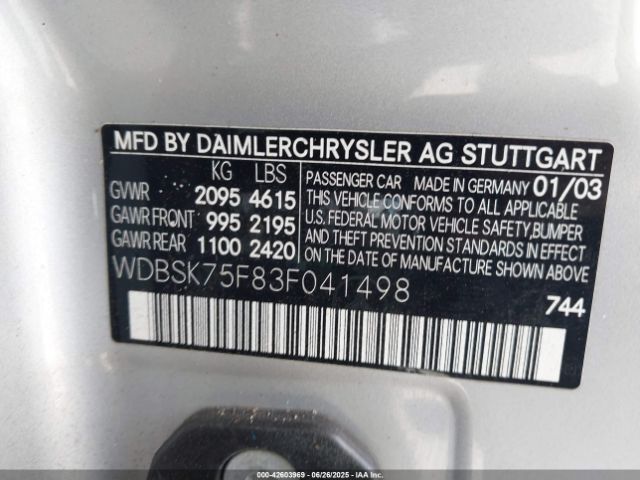 2003 MERCEDES-BENZ SL 500 WDBSK75F83F041498 Photo 8