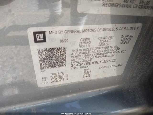 3GCPYBEK9LG350112 Chevrolet l3b - sidi, vvt, alum