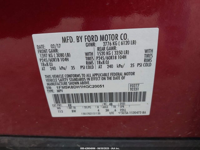 1FM5K8DH1HGC20051 Ford 2.3l gtdi