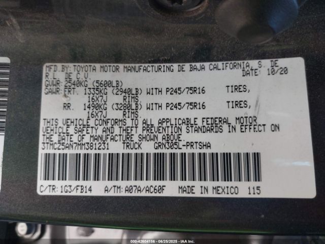 2021 TOYOTA TACOMA 3TMCZ5AN7MM381231 Photo 8
