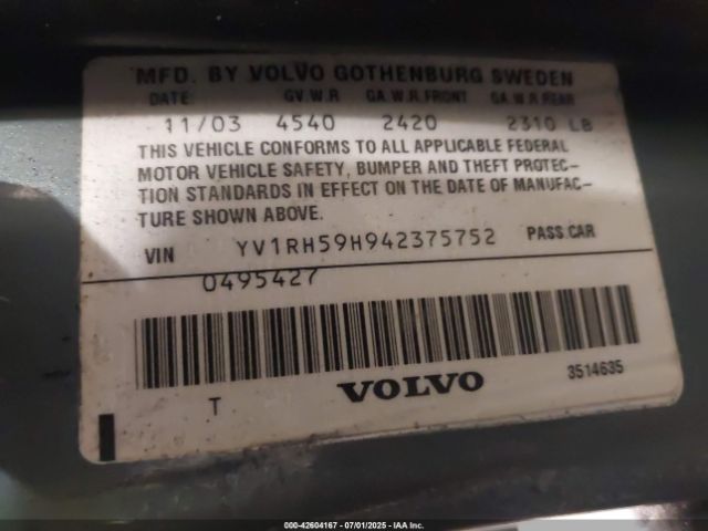 2004 VOLVO S60 YV1RH59H942375752 Photo 8