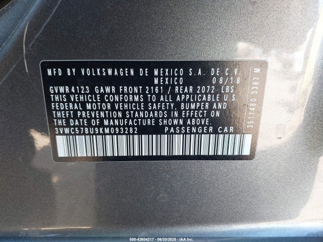 3VWC57BU9KM093282 Volkswagen 1.4 tsi