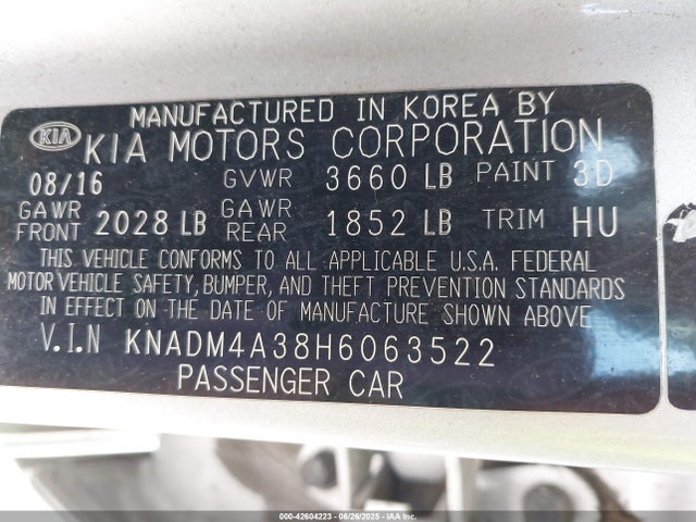 KNADM4A38H6063522 KIA 2017