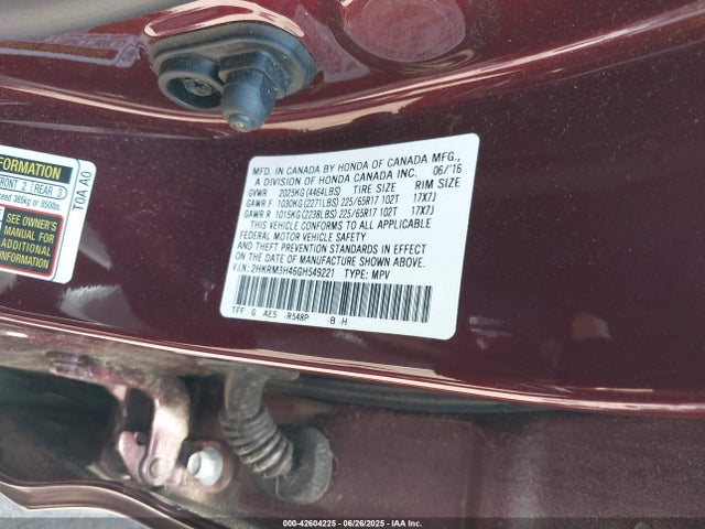 Honda k24w9 2016 2HKRM3H46GH549221 Image 9