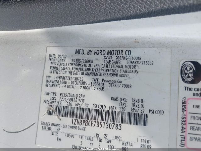 2011 FORD MUSTANG 1ZVBP8CF7B5130783 Photo 8