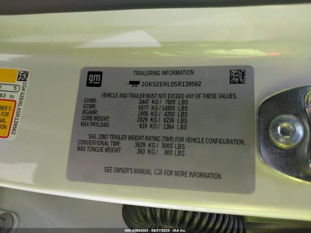 1GKS2ERL0SR139562 GMC l87