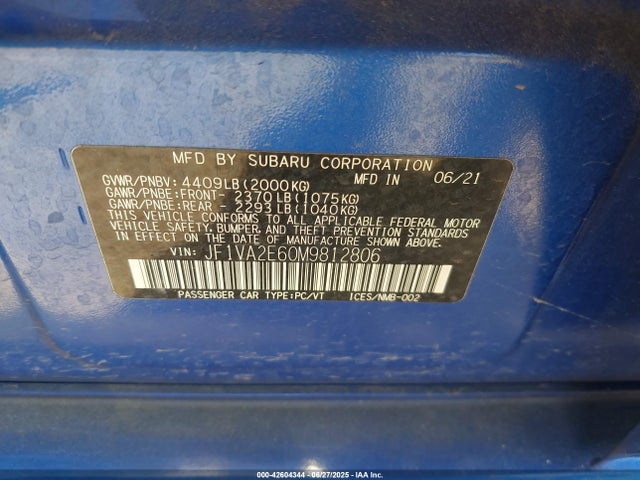 Subaru high power turbo 2021 JF1VA2E60M9812806 Image 9