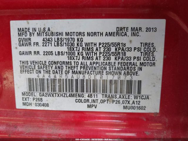 2013 MITSUBISHI OUTLANDER SPORT 4A4AR5AU8DE017073 Photo 8