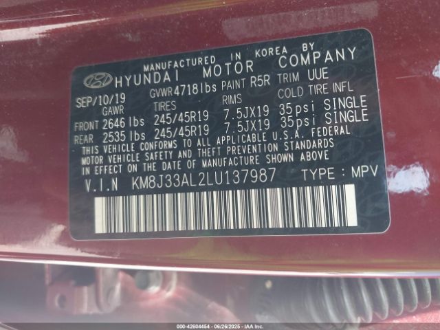 2020 HYUNDAI TUCSON KM8J33AL2LU137987 Photo 8