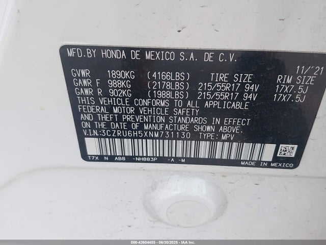 3CZRU6H5XNM731130 Honda r18z9