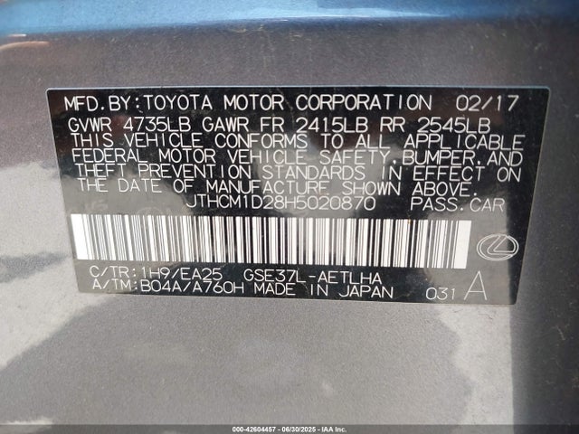 Lexus 2gr-fse 2017 JTHCM1D28H5020870 Image 9