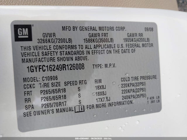 2009 CADILLAC ESCALADE ESV 1GYFC16249R126008 Photo 8