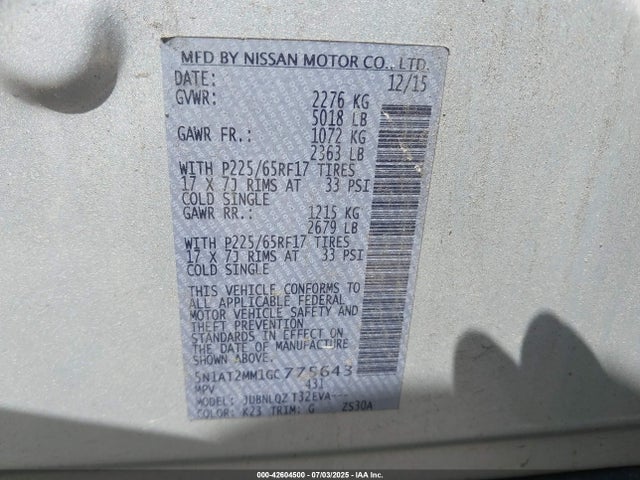5N1AT2MM1GC775643 Nissan 2016
