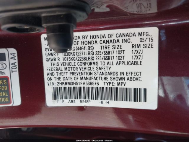 2HKRM3H51FH536576 Honda k24w9/k24v1
