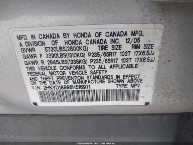2006 ACURA MDX 2HNYD18996H516971 Photo 8