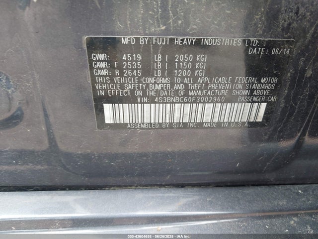 Subaru 2.5l u6 2015 4S3BNBC60F3002960 Image 9