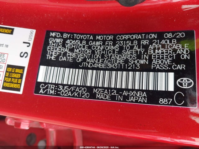 JTND4MBE3M3111213 Toyota m20a-fks