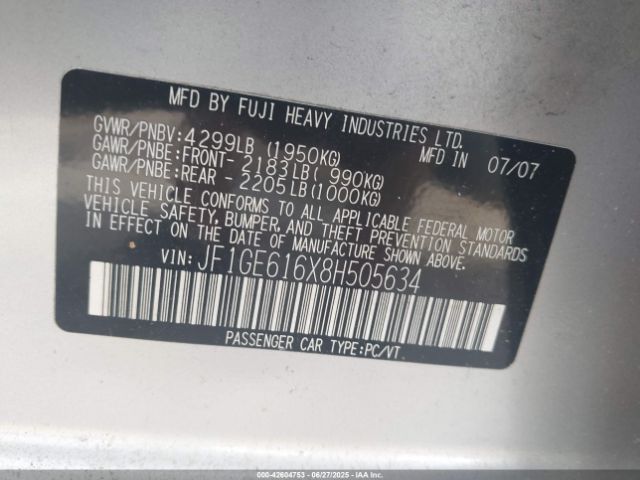 2008 SUBARU IMPREZA JF1GE616X8H505634 Photo 8