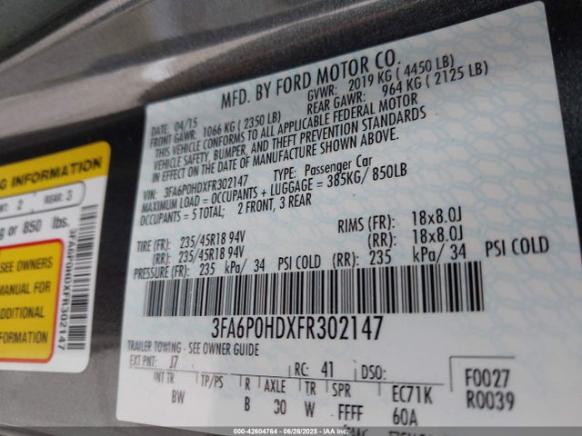 Ford 2015 2015 3FA6P0HDXFR302147 Image 9
