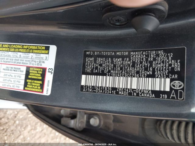 2012 TOYOTA COROLLA 2T1BU4EE9CC796167 Photo 8