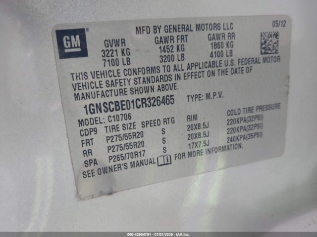 2012 CHEVROLET TAHOE 1GNSCBE01CR326465 Photo 8