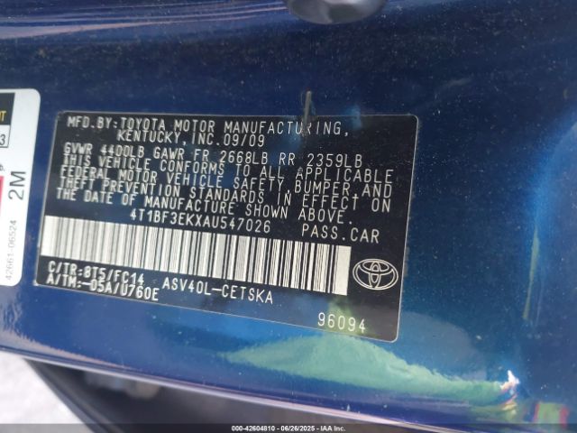 2010 TOYOTA CAMRY 4T1BF3EKXAU547026 Photo 8