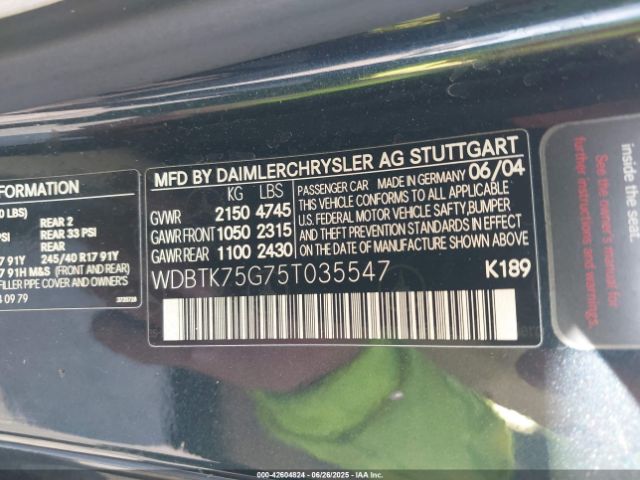 2005 MERCEDES-BENZ CLK 500 WDBTK75G75T035547 Photo 8