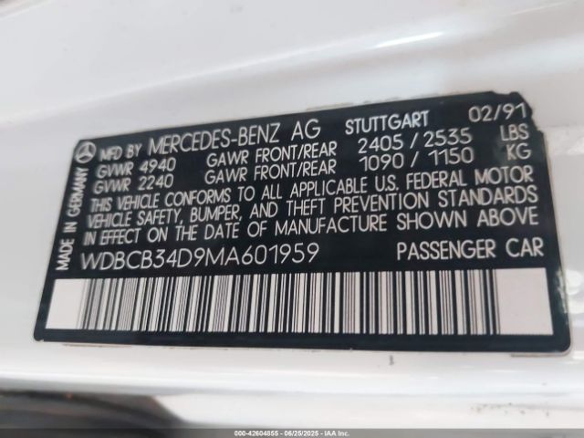 1991 MERCEDES-BENZ 350 WDBCB34D9MA601959 Photo 8