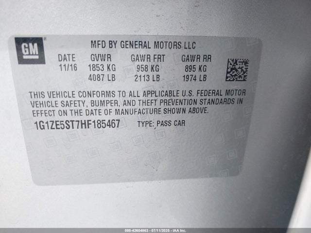 1G1ZE5ST7HF185467 Chevrolet lfv - di: direct injection, vvt: variable valve timing, gen 1