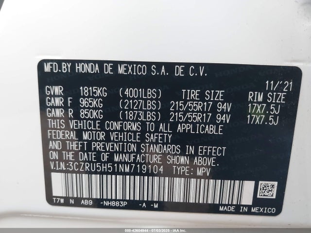 3CZRU5H51NM719104 Honda r18z9