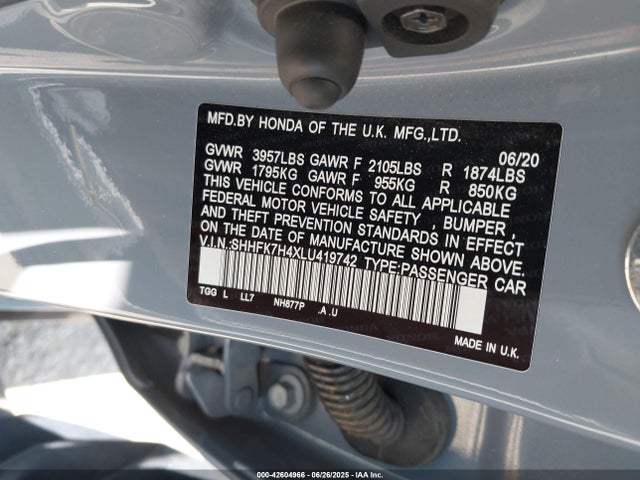 SHHFK7H4XLU419742 Honda l15ba