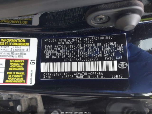 2020 TOYOTA CAMRY 4T1C11AK7LU509723 Photo 8