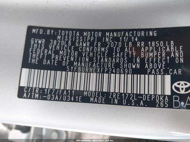 5YFBURHEXFP240690 Toyota 2zr-fe