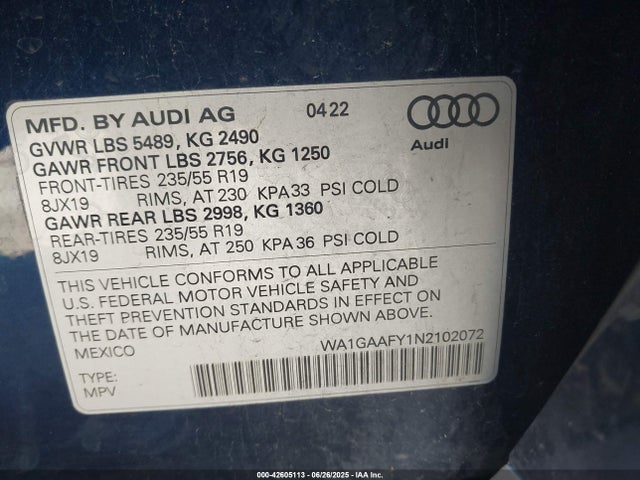 2022 AUDI Q5 WA1GAAFY1N2102072 Photo 8