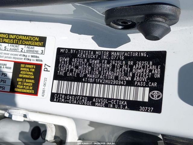 4T1BF1FK2HU290943 Toyota 2ar-fe