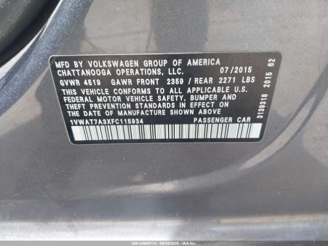 2015 VOLKSWAGEN PASSAT 1VWAT7A3XFC115934 Photo 8