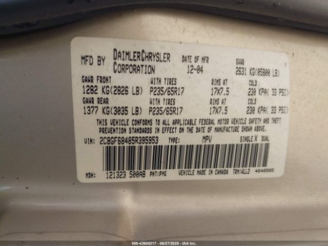 2005 CHRYSLER PACIFICA 2C8GF68485R395953 Photo 8