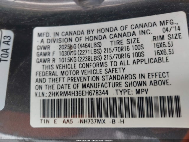 2HKRM4H36EH678344 Honda k24z7