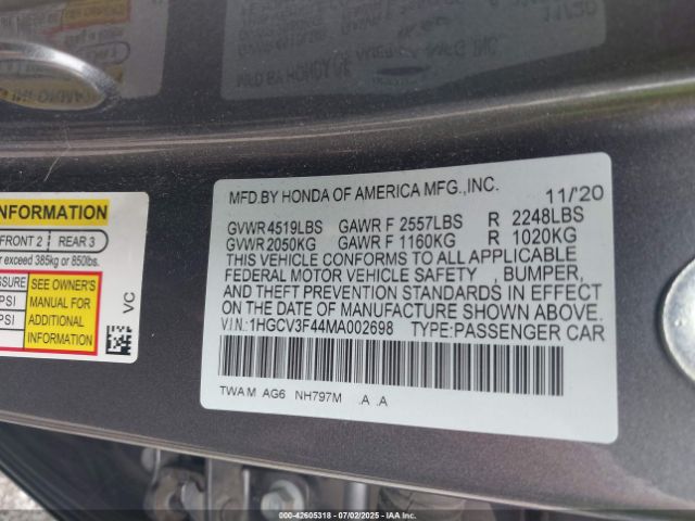 2021 HONDA ACCORD 1HGCV3F44MA002698 Photo 8
